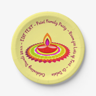 Happy Diwali 20xx Add Year Text Yellow Purple 7" Paper Plate