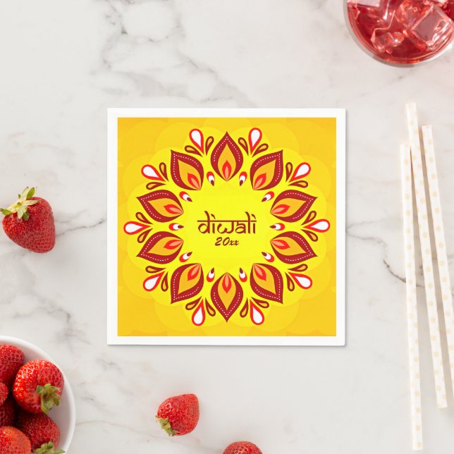 Happy Diwali Add Year Yellow Red  Napkin (Insitu)