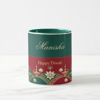 Happy Diwali Antique Jewel Tone Emerald Green Cute Mug