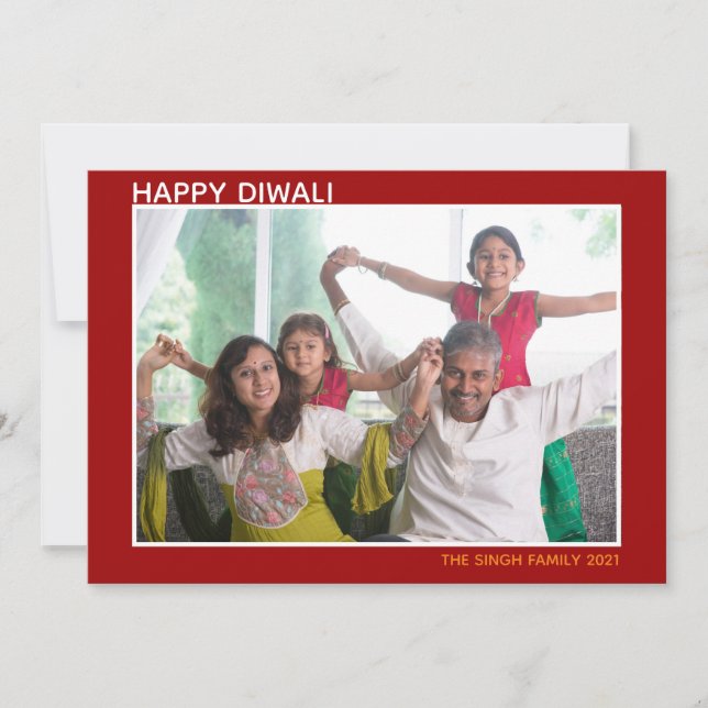 Happy Diwali Beautiful Family Photo Red Card (Front)