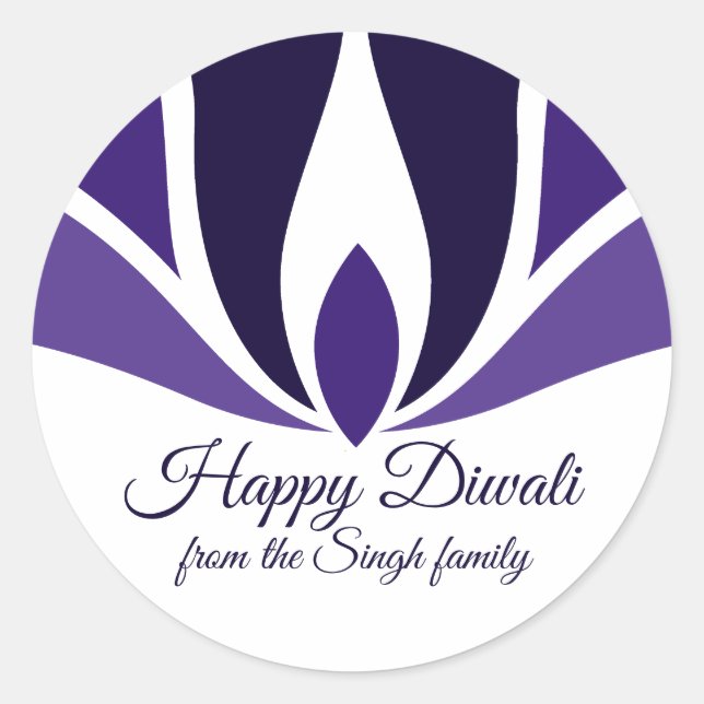 Happy Diwali Beautiful Purple Custom Family Classic Round Sticker (Front)