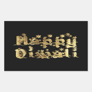 Happy Diwali Black and Gold Elegant Stars Text Rectangular Sticker