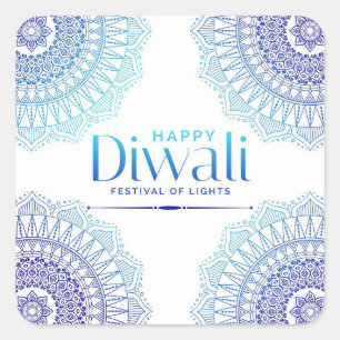 Happy Diwali Blue White Mandala Festival of Light  Square Sticker