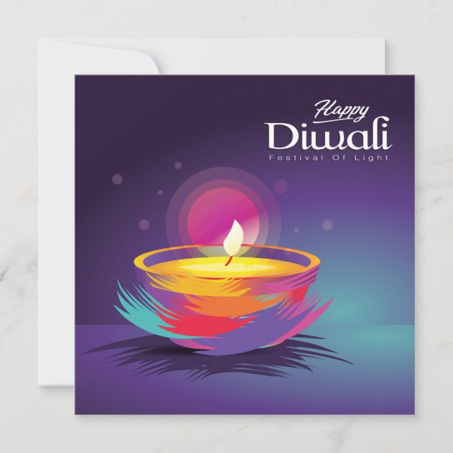 Happy Diwali Brush Stroke Diya Festival of Light Holiday Card (Front)