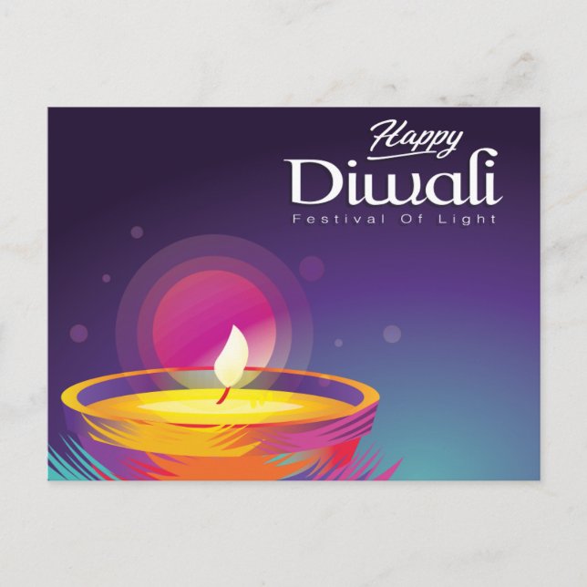 Happy Diwali Brush Stroke Diya Festival of Light Holiday Postcard (Front)