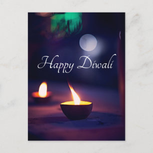 Happy Diwali Calming Moon and Lamp postcard