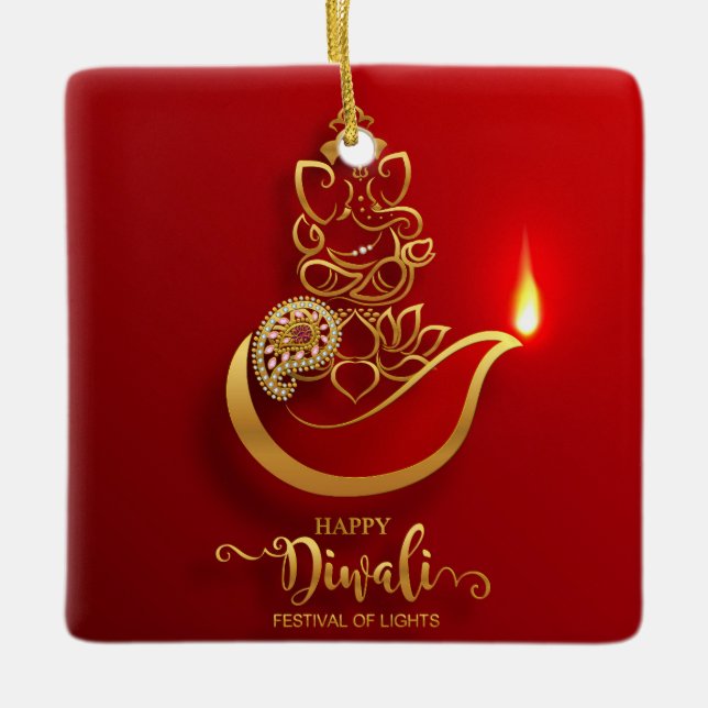 Happy Diwali Ceramic Ornament (Front)