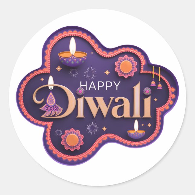 Happy Diwali Classic Round Sticker (Front)