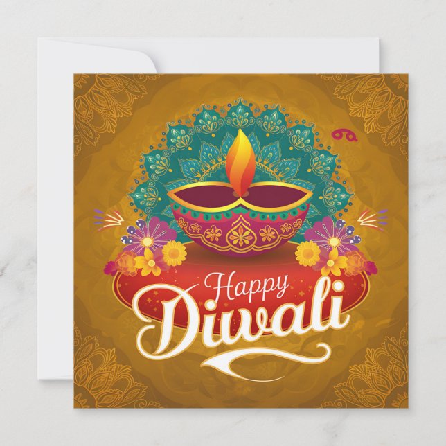 Happy Diwali Colourful Diya Festival of Light Holiday Card (Front)