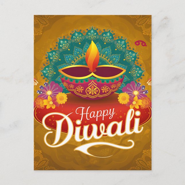 Happy Diwali Colourful Diya Festival of Light Holiday Postcard (Front)