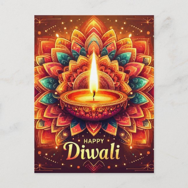 Happy Diwali Colourful Mandala Festival of Light Holiday Postcard (Front)