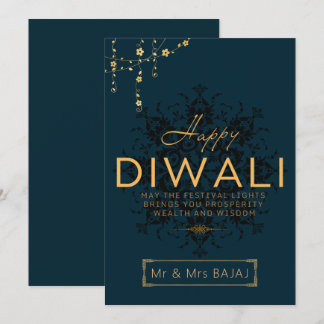 Happy Diwali customisable navy and gold Holiday Card