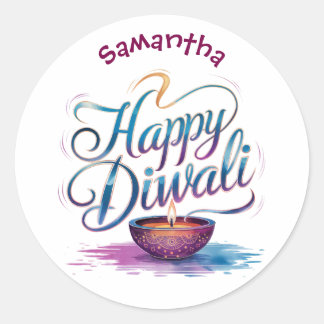 Happy Diwali customisable white  Classic Round Sticker