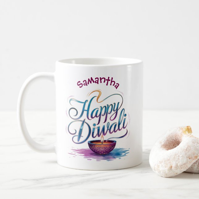 Happy Diwali customisable white  Coffee Mug (With Donut)