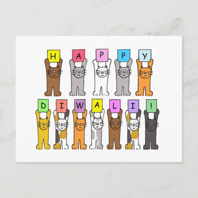 Happy Diwali, Cute Cartoon Cats. Postcard (Front)