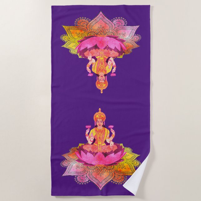 Happy Diwali - Deepalavi Lakshmi Goddess 4 Beach Towel (Front)