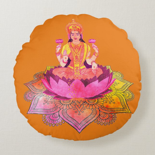 Happy Diwali - Deepalavi Lakshmi Goddess 4 Round Cushion (Front)