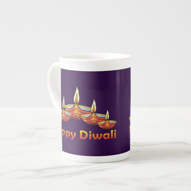 Happy Diwali Deepas Bone China Mug (Front Left)