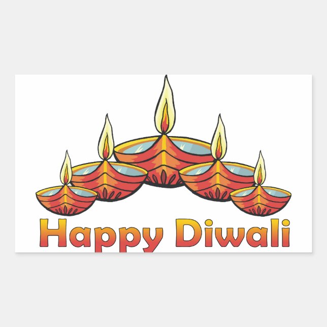 Happy Diwali Deepas Rectangular Sticker (Front)