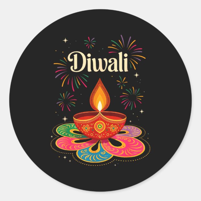 Happy Diwali Deepavali Hindu Indian Festival Of Li Classic Round Sticker (Front)