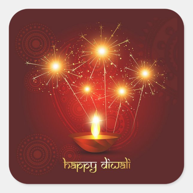 Happy Diwali Diya Festival of Light Firework  Square Sticker (Front)