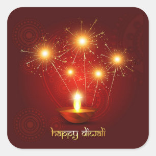 Happy Diwali Diya Festival of Light Firework  Square Sticker