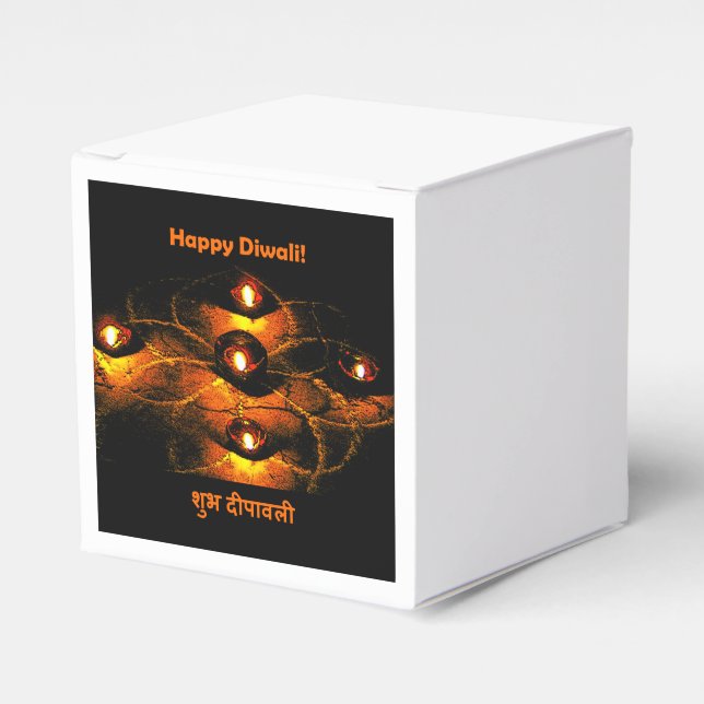 Happy Diwali Diya Lights and Hindi Greeting Favour Box (Front Side)