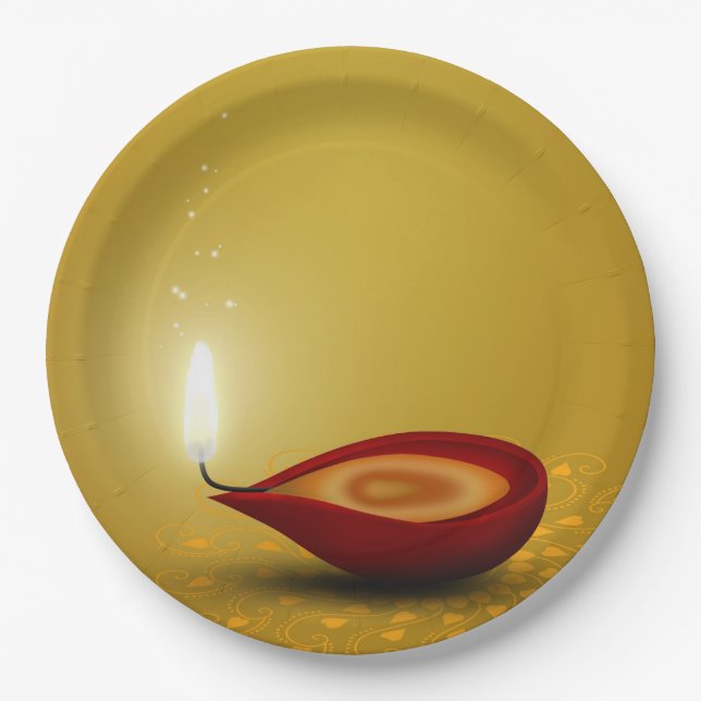 Happy Diwali Diya - Paper Plate (Front)