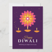 Happy Diwali Diya Rangoli Purple Holiday Card
