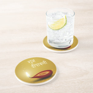 Happy Diwali Diya - Sandstone Coaster
