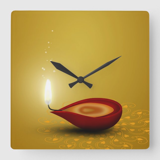 Happy Diwali Diya - Wall Clock (Front)