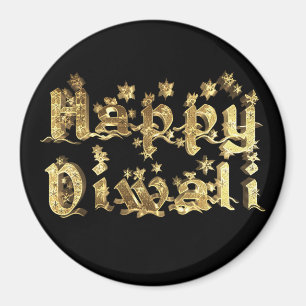 Happy Diwali Elegant Black Gold Star Typography Magnet