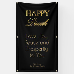 Happy Diwali Elegant Black Gold Typography Banner