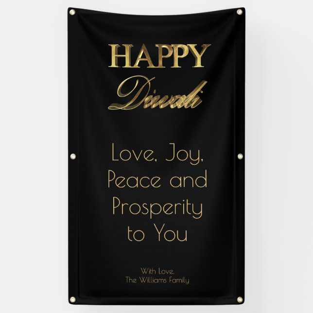 Happy Diwali Elegant Black Gold Typography Banner (Vertical)