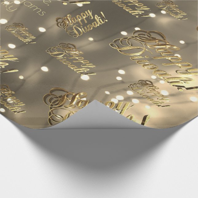 Happy Diwali Elegant Faux Gold Typography Wrapping Paper (Corner)