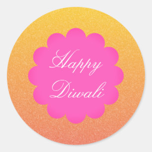 Happy Diwali Elegant Gold Pink Classic Round Sticker