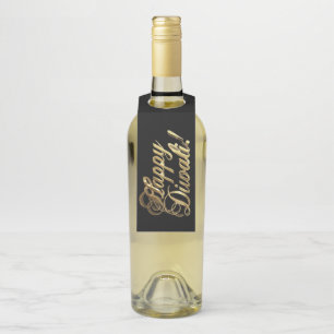 Happy Diwali Elegant Typography Black Gold Bottle Tag