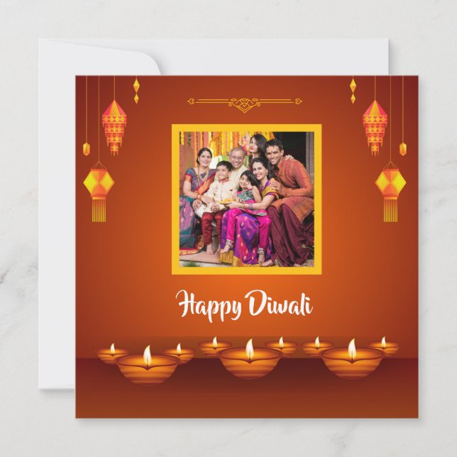 Happy Diwali Family Photo Personalised Greeting  Holiday Card (Front)