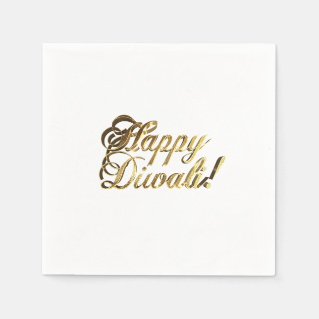 Happy Diwali Faux Gold Foil Typography Elegant Napkin (Front)