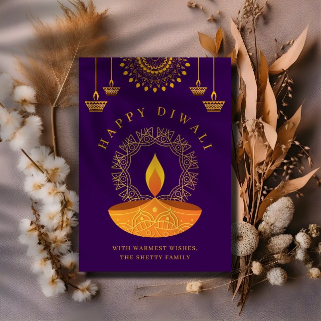 Happy Diwali Festival of Lights Diya Purple Holiday Card (Creator Uploaded)
