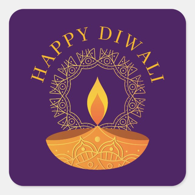 Happy Diwali Festival of Lights Diya Purple Square Sticker (Front)