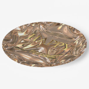 Happy Diwali Festival of Lights Gold Typography Paper Plate