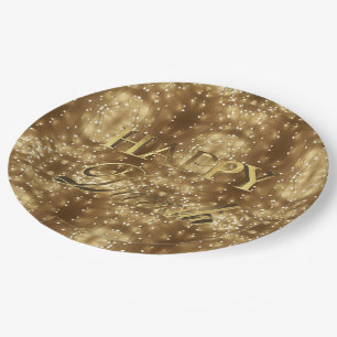 Happy Diwali Festival of Lights Gold Typography Paper Plate