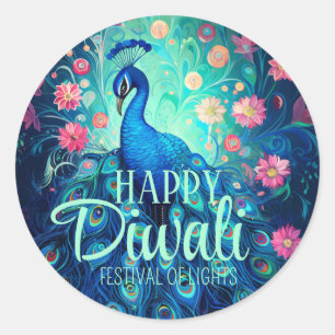 Happy Diwali Festival of Lights Peacock Classic Round Sticker