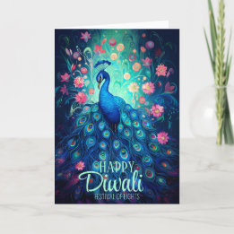 Happy Diwali Festival of Lights Peacock Holiday Card
