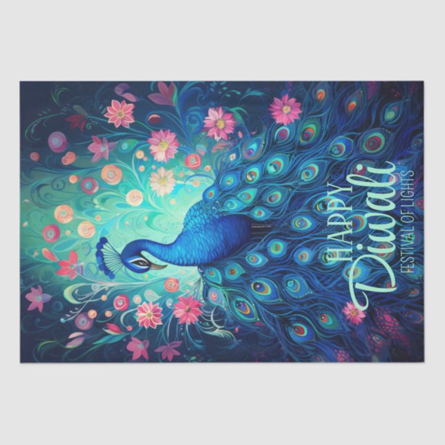 Happy Diwali Festival of Lights Peacock Tissue Paper (Front)