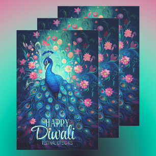 Happy Diwali Festival of Lights Peacock Wrapping Paper Sheet