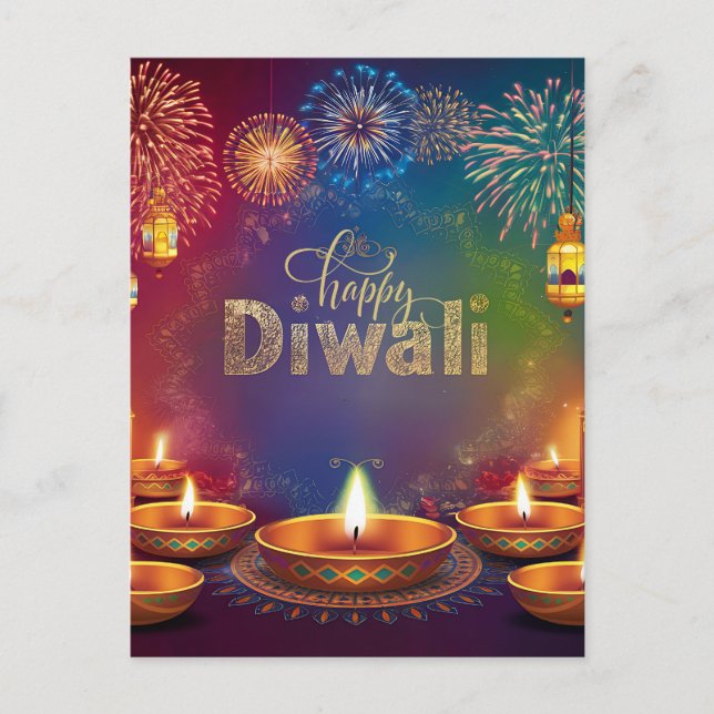  Happy Diwali Firework Diya Festival of Light Holiday Postcard (Front)