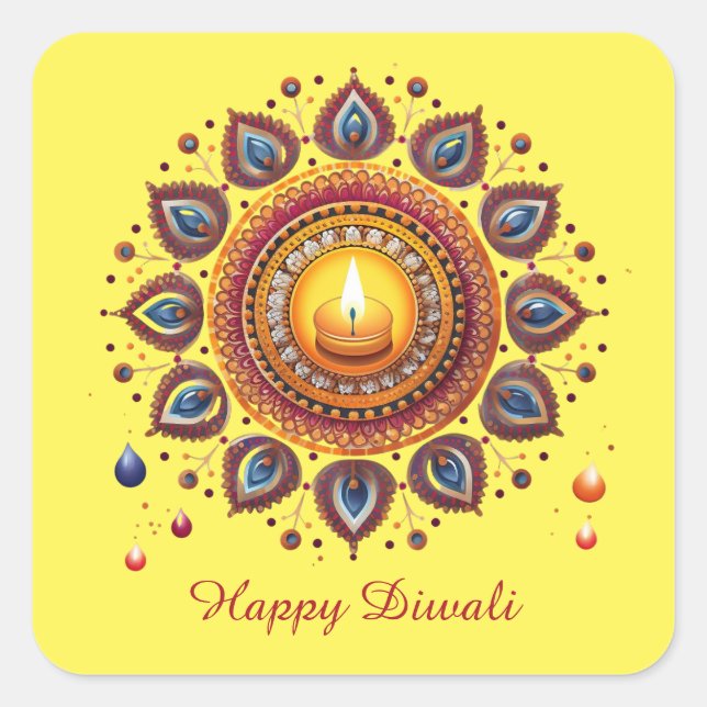 Happy Diwali Firework Diya Festival of Light Square Sticker (Front)