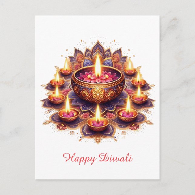 Happy Diwali Floral Diya Rangoli Festival of Light Holiday Postcard (Front)